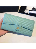 Chanel Chevron Soft Calfskin Classic Flap Wallet Jade 2018