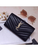 Saint Laurent Monogram Large Flap Wallet in Grained Leather 372264 Black/Gold 2021