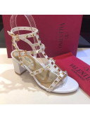 Valentino Rockstud Calfskin Ankle Strap Sandals 6.5cm White 2021 06