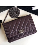 Chanel Grained Calfskin Boy Chanel Wallet on Chain WOC Bag Burgundy (Aged silver-tone Metal)