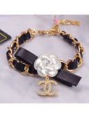 Chanel Chain Short Bracelet with Bow and Camellia AB4467 Black/Gold/White 2020