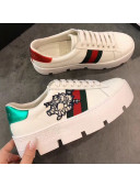 Gucci Ace White Calfskin Piglets Embroidered Platform Sneaker 577573 2019