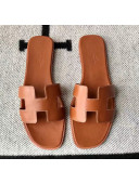 Hermes Oran H Flat Slipper Sandals in Smooth Calfskin Brown 2021(Handmade)