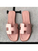 Hermes Oran H Flat Slipper Sandals in Smooth Calfskin Light Pink 2021(Handmade)