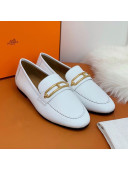 Hermes Colette Calfskin Loafers with Roulis Buckle White 2021