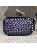 Bottega Veneta Small Silk Woven Knot Clutch with Snakeskin Trim Dark Blue 