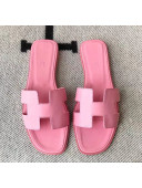 Hermes Oran H Flat Slipper Sandals in Smooth Calfskin Sakura Pink 2021(Handmade)