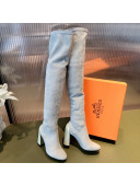 Hermes Lycra Over-Knee High Boots 10cm Light Grey 2021