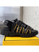 Fendi Patchwork Lace Up Flat Sandals Black 2021 (For Women and Men)