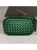 Bottega Veneta Small Silk Woven Knot Clutch with Snakeskin Trim Dark Green