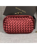 Bottega Veneta Small Silk Woven Knot Clutch with Snakeskin Trim Red