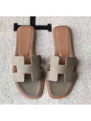 Hermes Oran H Flat Slipper Sandals in Smooth Calfskin Grey 2021(Handmade)