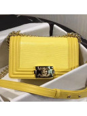 Chanel Lizard Embossed Leather Small Classic Leboy Flap Bag Yellow 2019