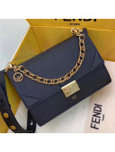 Fendi Kan U Medium Matte Calfskin Embossed Corners Flap Bag Black 2019