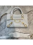 Balenciaga Classic City Mini Bag in Shiny Crocodile Embossed Leather White/Gold 2021