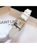 Hermes Cape Cod Grained Leather Crystal Square Watch 29cm White 2021