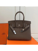 Hermes Birkin 30/35cm in Clemence Calfskin Leather Dark Gray (Silver hardware)