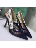 Dior J'Adior Slingback Fishnet Pump With 9.5cm Heel Blue 2020