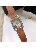 Hermes Cape Cod Grained Leather Crystal Square Watch 29cm Brown 2021