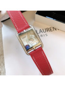 Hermes Cape Cod Grained Leather Crystal Square Watch 29cm Red 2021