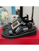 Roger Vivier Viv Rangers Shiny Leather Sandals Black 2021