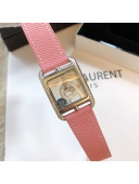 Hermes Cape Cod Grained Leather Crystal Square Watch 29cm Light Pink 2021