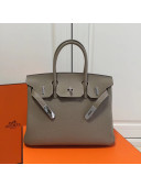 Hermes Birkin 30/35cm in Clemence Calfskin Leather Gray (Silver hardware)