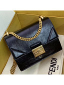 Fendi Kan U Small Vintage Calfskin Embossed Corners Flap Bag Black 2019 