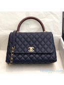 Chanel Medium Flap Bag with Lizard Top Handle in Grained Calfskin A92991 Blue/Burgundy 2020(Top Quality)