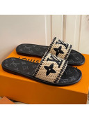 Louis Vuitton Lock It Raffia and Monogram Canvas Slide Sandals Black 2021