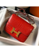 Hermes Constance 18/23cm in Crocodile Embossed Calf Leather Red/Gold 2019 (Half Handmade)