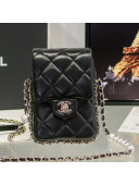 Chanel Quilted Lambskin Phone Holder with Chain and Pearl AP1624 Black 2020