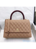 Chanel Medium Flap Bag with Lizard Top Handle in Grained Calfskin A92991 Apricot/Burgundy 2020(Top Quality)