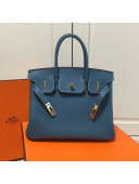 Hermes Birkin 30/35cm in Clemence Calfskin Leather Denim Blue (Golden hardware)