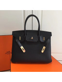 Hermes Birkin 30/35cm in Clemence Calfskin Leather Blakc with Black inside (Golden hardware)