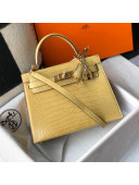 Hermes Kelly 25/28cm in Crocodile Embossed Calf Leather Light Yellow/Gold 2019 (Half Handmade)