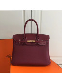 Hermes Birkin 30/35cm in Clemence Calfskin Leather Burgundy (Golden hardware)