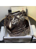 Chanel Shiny Aged Calfskin Drawstring Bucket Bag AS1877 Silver 2020