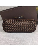 Bottega Veneta Large Silk Woven Knot Clutch with Snakeskin Trim Coffee