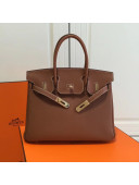 Hermes Birkin 30/35cm in Clemence Calfskin Leather Brown  (Golden hardware)