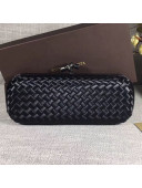 Bottega Veneta Large Silk Woven Knot Clutch with Snakeskin Trim Black