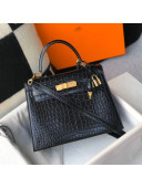 Hermes Kelly 25/28cm in Crocodile Embossed Calf Leather Black/Gold 2019 (Half Handmade)