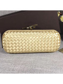 Bottega Veneta Large Silk Woven Knot Clutch with Snakeskin Trim Light Gold