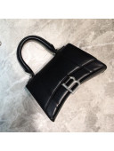 Balenciaga Hourglass Mini Top Handle Bag in Smooth Leather Black/Silver 2019