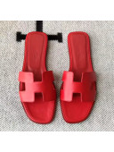 Hermes Oran H Flat Slipper Sandals in Smooth Calfskin Red 2021(Handmade)