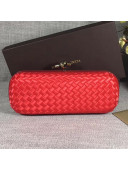 Bottega Veneta Large Silk Woven Knot Clutch with Snakeskin Trim Red