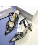 Dior Gang Buckle Slingback Pump in Grey Tartan Fabric 2019