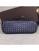 Bottega Veneta Large Silk Woven Knot Clutch with Snakeskin Trim Dark Blue