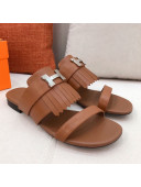 Hermes Coralia Fringe Flat Sandals Brown 2021