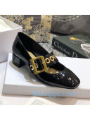 Dior J'Adior Patent Calfskin Mary Jane Pumps with Metal Buckle Black 2020